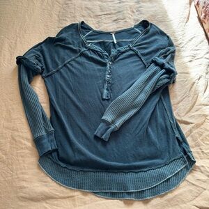 Free People Teal Long Sleeve Top